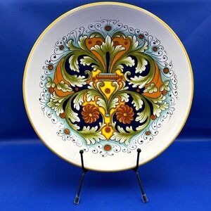 Ceramica Nova Deruta 11" Pasta Serving Bowl Floral‎ Green Gold Italian Pottery